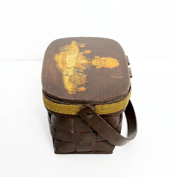 1960s Picnic Decoupage Basket Wooden Box Purse | 60s | Vintage | Bags | Purses - Picture 4 of 5